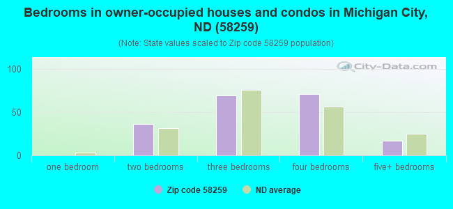 Bedrooms in owner-occupied houses and condos in Michigan City, ND (58259) 