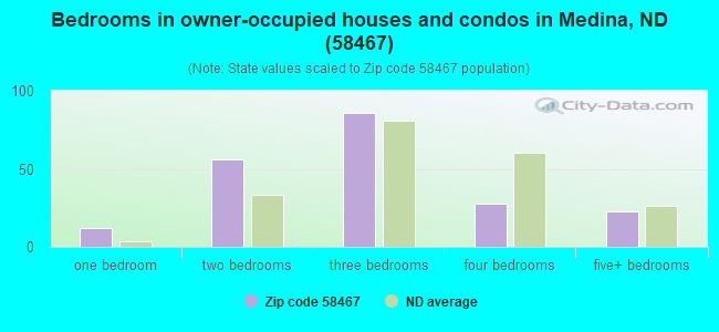 Bedrooms in owner-occupied houses and condos in Medina, ND (58467) 