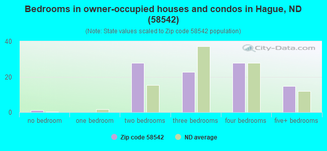 Bedrooms in owner-occupied houses and condos in Hague, ND (58542) 