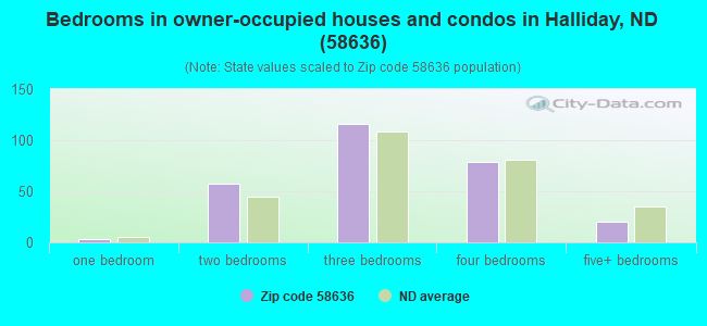 Bedrooms in owner-occupied houses and condos in Halliday, ND (58636) 