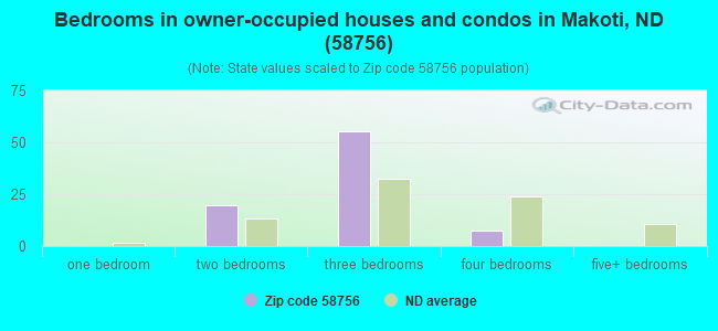 Bedrooms in owner-occupied houses and condos in Makoti, ND (58756) 