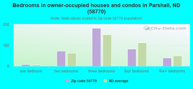 Bedrooms in owner-occupied houses and condos in Parshall, ND (58770) 