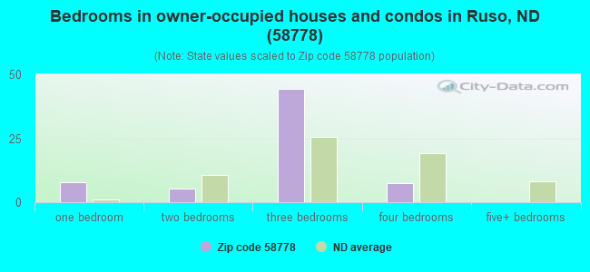 Bedrooms in owner-occupied houses and condos in Ruso, ND (58778) 