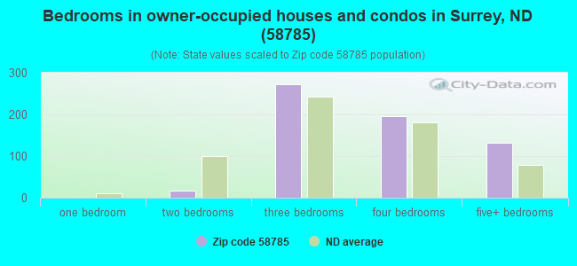 Bedrooms in owner-occupied houses and condos in Surrey, ND (58785) 