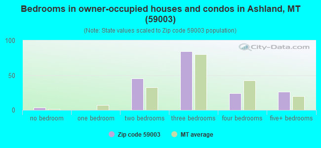 Bedrooms in owner-occupied houses and condos in Ashland, MT (59003) 