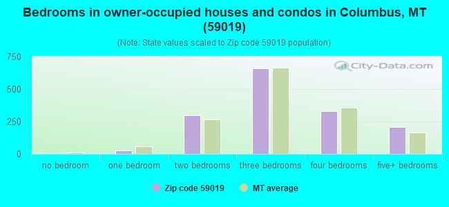 Bedrooms in owner-occupied houses and condos in Columbus, MT (59019) 