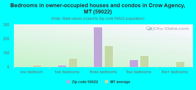 Bedrooms in owner-occupied houses and condos in Crow Agency, MT (59022) 