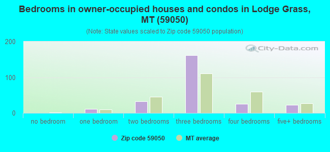 Bedrooms in owner-occupied houses and condos in Lodge Grass, MT (59050) 