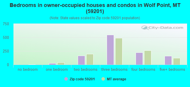 Bedrooms in owner-occupied houses and condos in Wolf Point, MT (59201) 