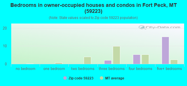 Bedrooms in owner-occupied houses and condos in Fort Peck, MT (59223) 