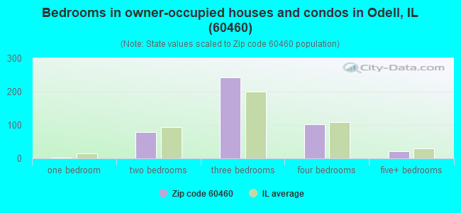 Bedrooms in owner-occupied houses and condos in Odell, IL (60460) 