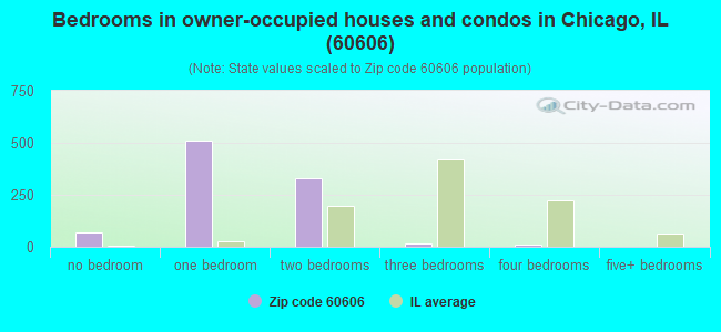 Bedrooms in owner-occupied houses and condos in Chicago, IL (60606) 