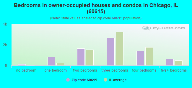 Bedrooms in owner-occupied houses and condos in Chicago, IL (60615) 