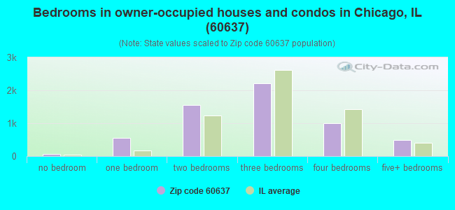 Bedrooms in owner-occupied houses and condos in Chicago, IL (60637) 