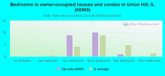 Bedrooms in owner-occupied houses and condos in Union Hill, IL (60969) 