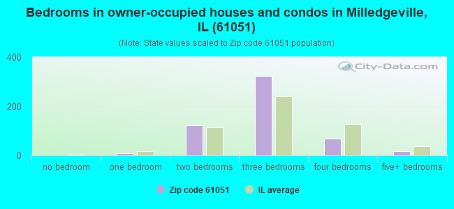 Bedrooms in owner-occupied houses and condos in Milledgeville, IL (61051) 