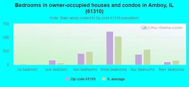 Bedrooms in owner-occupied houses and condos in Amboy, IL (61310) 