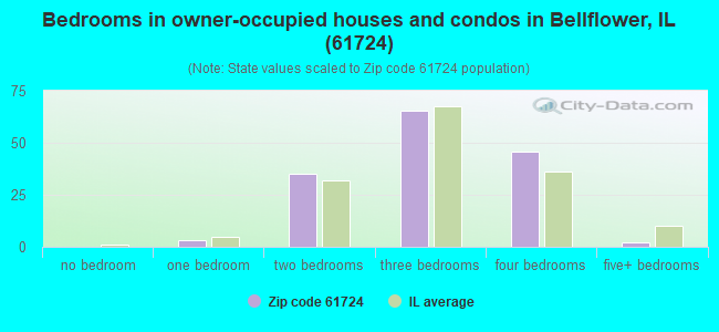 Bedrooms in owner-occupied houses and condos in Bellflower, IL (61724) 