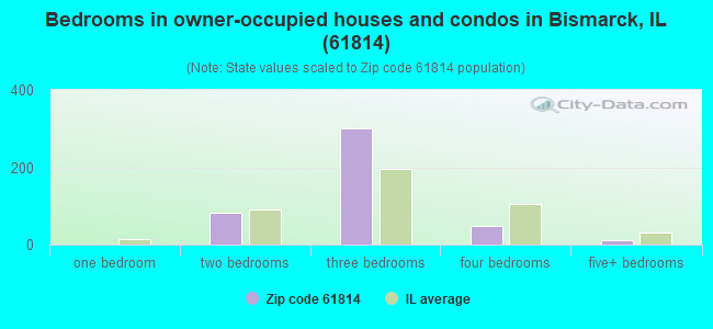Bedrooms in owner-occupied houses and condos in Bismarck, IL (61814) 