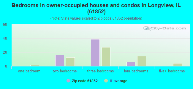 Bedrooms in owner-occupied houses and condos in Longview, IL (61852) 