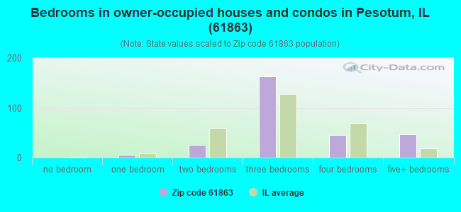 Bedrooms in owner-occupied houses and condos in Pesotum, IL (61863) 