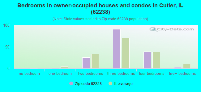 Bedrooms in owner-occupied houses and condos in Cutler, IL (62238) 