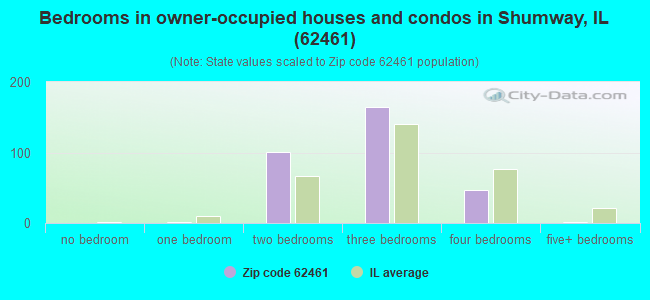 Bedrooms in owner-occupied houses and condos in Shumway, IL (62461) 