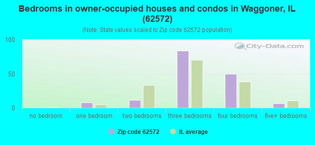 Bedrooms in owner-occupied houses and condos in Waggoner, IL (62572) 