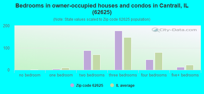 Bedrooms in owner-occupied houses and condos in Cantrall, IL (62625) 