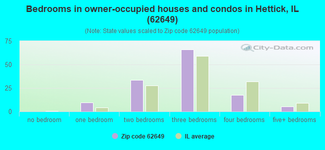 Bedrooms in owner-occupied houses and condos in Hettick, IL (62649) 