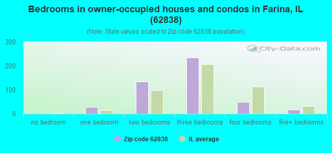 Bedrooms in owner-occupied houses and condos in Farina, IL (62838) 