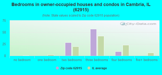 Bedrooms in owner-occupied houses and condos in Cambria, IL (62915) 