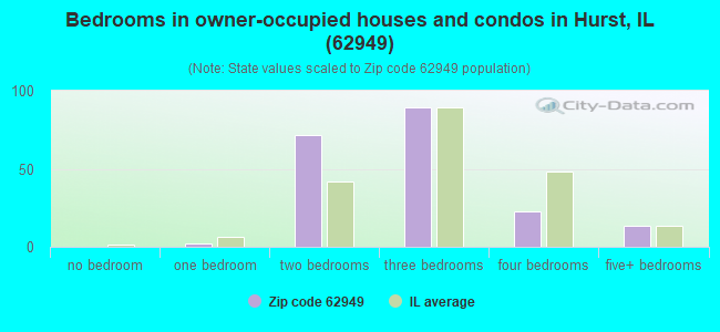 Bedrooms in owner-occupied houses and condos in Hurst, IL (62949) 