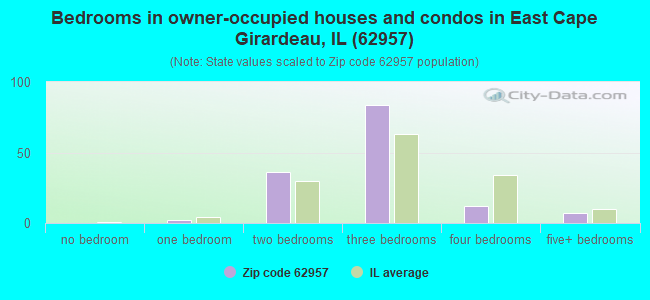 Bedrooms in owner-occupied houses and condos in East Cape Girardeau, IL (62957) 