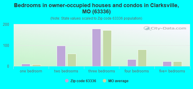 Bedrooms in owner-occupied houses and condos in Clarksville, MO (63336) 