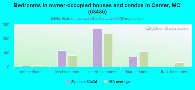 Bedrooms in owner-occupied houses and condos in Center, MO (63436) 