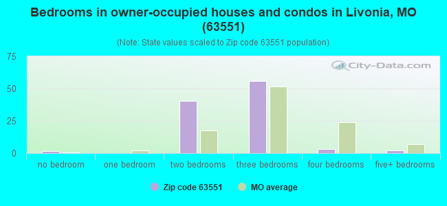 Bedrooms in owner-occupied houses and condos in Livonia, MO (63551) 