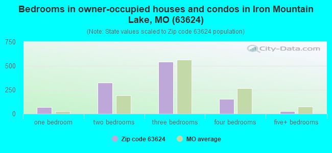 Bedrooms in owner-occupied houses and condos in Iron Mountain Lake, MO (63624) 