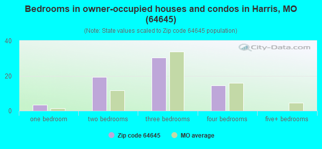 Bedrooms in owner-occupied houses and condos in Harris, MO (64645) 