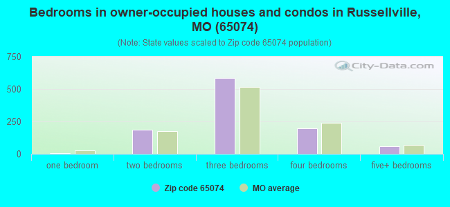 Bedrooms in owner-occupied houses and condos in Russellville, MO (65074) 