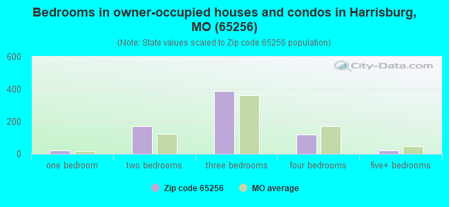 Bedrooms in owner-occupied houses and condos in Harrisburg, MO (65256) 