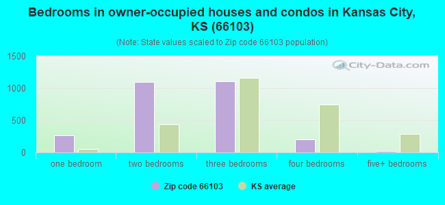 Bedrooms in owner-occupied houses and condos in Kansas City, KS (66103) 