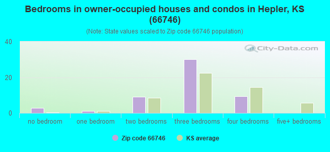 Bedrooms in owner-occupied houses and condos in Hepler, KS (66746) 