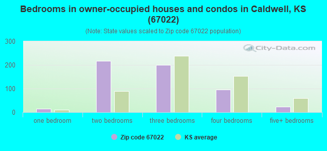 Bedrooms in owner-occupied houses and condos in Caldwell, KS (67022) 