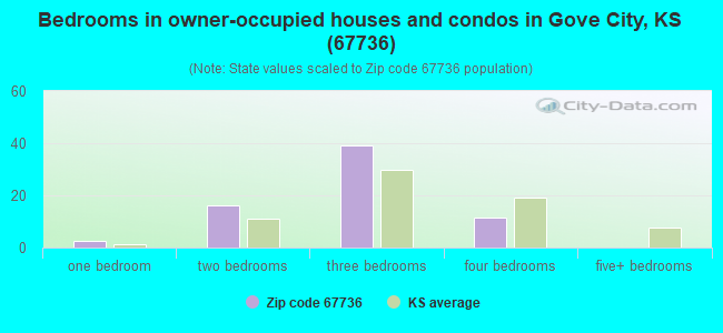 Bedrooms in owner-occupied houses and condos in Gove City, KS (67736) 