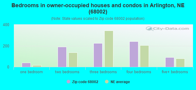 Bedrooms in owner-occupied houses and condos in Arlington, NE (68002) 