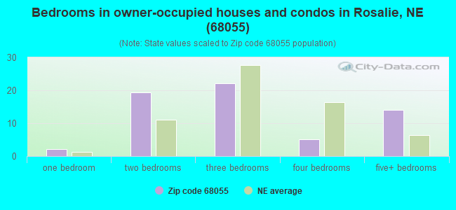 Bedrooms in owner-occupied houses and condos in Rosalie, NE (68055) 