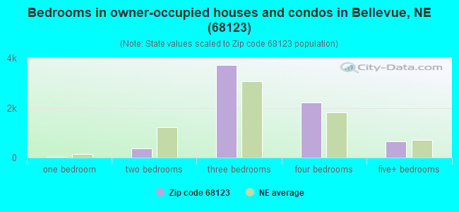Bedrooms in owner-occupied houses and condos in Bellevue, NE (68123) 