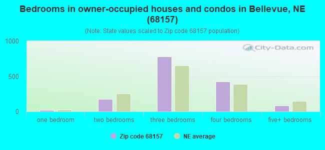 Bedrooms in owner-occupied houses and condos in Bellevue, NE (68157) 