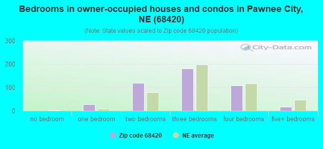 Bedrooms in owner-occupied houses and condos in Pawnee City, NE (68420) 